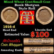 Lincoln Wheat Cent 1c Mixed Roll Orig Brandt McDonalds Wrapper, 1916-d end, Wheat other end