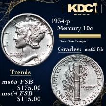 1934-p Mercury Dime 10c Grades GEM FSB