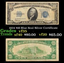 1934 $10 Blue Seal Silver Certificate Grades vf++