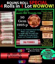 THIS AUCTION ONLY! BU Shotgun Lincoln 1c roll, 1995-p 50 pcs Plus THREE bonus random date BU roll! B