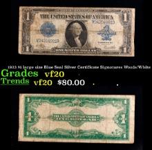 1923 Woods/White $1 large size Blue Seal Silver Certificate Grades vf, very fine