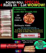 THIS AUCTION ONLY! BU Shotgun Lincoln 1c roll, 1986-d 50 pcs Plus THREE bonus random date BU roll! B