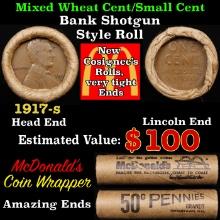 Lincoln Wheat Cent 1c Mixed Roll Orig Brandt McDonalds Wrapper, 1917-s end, Wheat other end