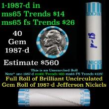 BU Shotgun Jefferson 5c roll, 1987-d 40 pcs Bank $2 Nickel Wrapper