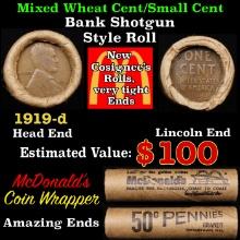 Lincoln Wheat Cent 1c Mixed Roll Orig Brandt McDonalds Wrapper, 1919-d end, Wheat other end