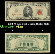 1963 $5 Red Seal United States Note Grades vf++