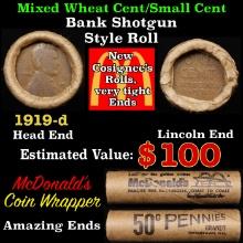 Lincoln Wheat Cent 1c Mixed Roll Orig Brandt McDonalds Wrapper, 1919-d end, Wheat other end