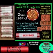 THIS AUCTION ONLY! BU Shotgun Lincoln 1c roll, 1982-d 50 pcs Plus one bonus random date BU roll! Ban