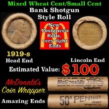 Lincoln Wheat Cent 1c Mixed Roll Orig Brandt McDonalds Wrapper, 1919-s end, Wheat other end