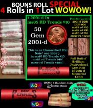 THIS AUCTION ONLY! BU Shotgun Lincoln 1c roll, 2001-d 50 pcs Plus THREE bonus random date BU roll! B