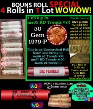 THIS AUCTION ONLY! BU Shotgun Lincoln 1c roll, 1979-p 50 pcs Plus THREE bonus random date BU roll! B