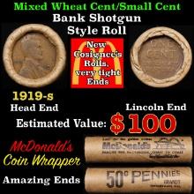 Lincoln Wheat Cent 1c Mixed Roll Orig Brandt McDonalds Wrapper, 1919-s end, Wheat other end