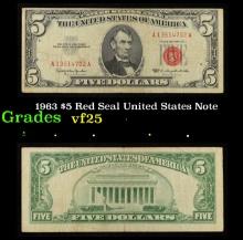 1963 $5 Red Seal United States Note Grades vf+