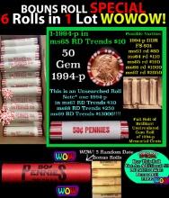 THIS AUCTION ONLY! BU Shotgun Lincoln 1c roll, 1994-p 50 pcs Plus FIVE bonus random date BU roll! Ba