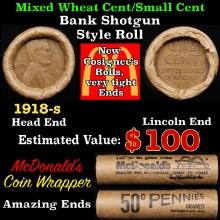 Lincoln Wheat Cent 1c Mixed Roll Orig Brandt McDonalds Wrapper, 1918-s end, Wheat other end