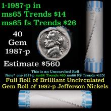 BU Shotgun Jefferson 5c roll, 1987-p 40 pcs Bank $2 Nickel Wrapper