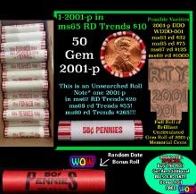 THIS AUCTION ONLY! BU Shotgun Lincoln 1c roll, 2001-p 50 pcs Plus one bonus random date BU roll! Ban