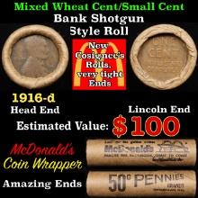 Lincoln Wheat Cent 1c Mixed Roll Orig Brandt McDonalds Wrapper, 1916-d end, Wheat other end