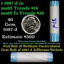 BU Shotgun Jefferson 5c roll, 1987-d 40 pcs Bank $2 Nickel Wrapper