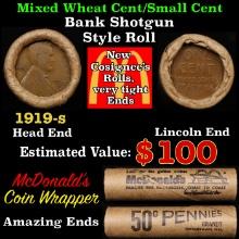 Lincoln Wheat Cent 1c Mixed Roll Orig Brandt McDonalds Wrapper, 1919-s end, Wheat other end