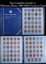 Near Complete Lincoln 1c Whitman Album, 1909-1940 73 coins in Total