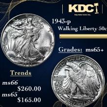 1943-p Walking Liberty Half Dollar 50c Grades GEM+ Unc