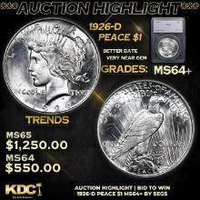 ***Auction Highlight*** 1926-d Peace Dollar 1 Graded ms64+ By SEGS (fc)