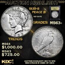 ***Auction Highlight*** 1935-s Peace Dollar 1 Graded Select+ Unc By USCG (fc)