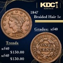 1847 Braided Hair Large Cent 1c Grades xf