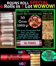 THIS AUCTION ONLY! BU Shotgun Lincoln 1c roll, 1989-p 50 pcs Plus FIVE bonus random date BU roll! Ba