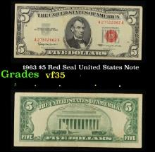 1963 $5 Red Seal United States Note Grades vf++