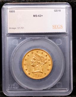 ***Auction Highlight*** 1855-p Gold Liberty Eagle 10 Graded ms62+ By SEGS (fc)