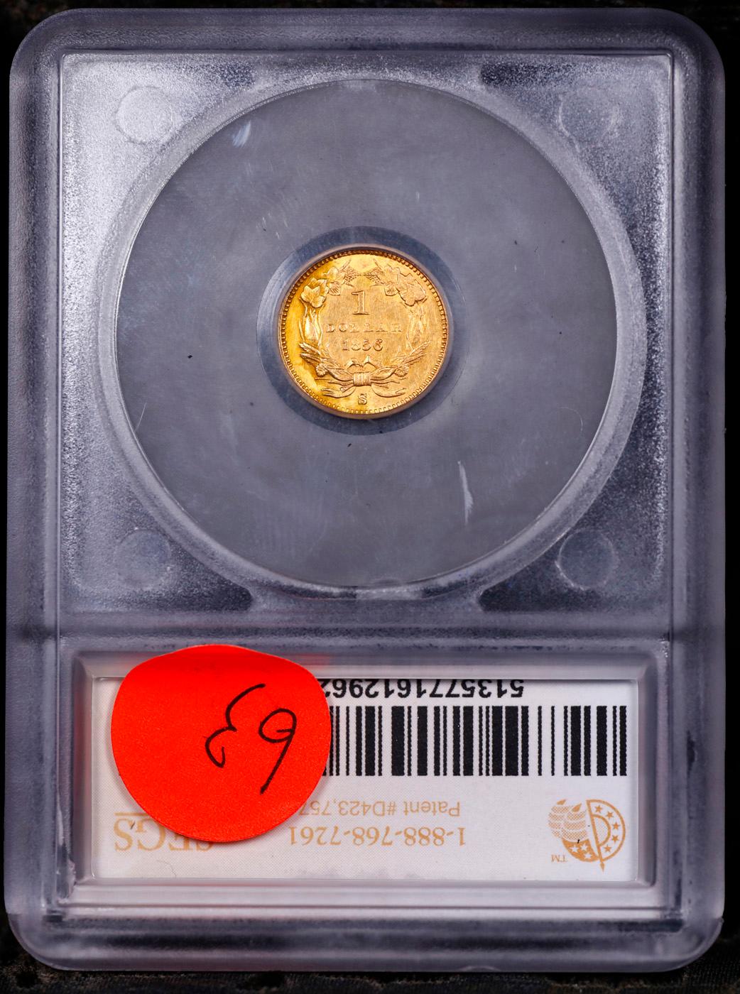 ***Auction Highlight*** 1856-s/s Gold Dollar TY-II FS-501 $1 Graded ms63 details By SEGS (fc)