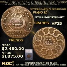 ***Auction Highlight*** 1878 Fugio Club Rays, Rounded Ends Graded vf35 By SEGS (fc)