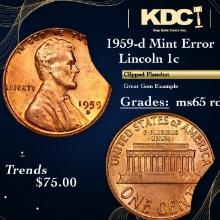 1959-d Lincoln Cent Mint Error 1c Grades GEM Unc RD