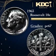 Proof 1963 Roosevelt Dime 10c Grades GEM++ Proof