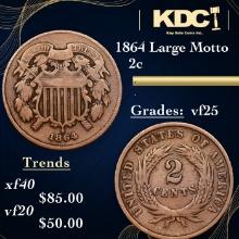 1864 Large Motto Two Cent Piece 2c Grades vf+