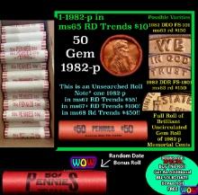 THIS AUCTION ONLY! BU Shotgun Lincoln 1c roll, 1982-p 50 pcs Plus one bonus random date BU roll! Ban