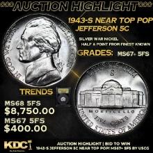 ***Auction Highlight*** 1943-s Jefferson Nickel Near Top Pop! 5c Graded GEM++ 5fs By USCG (fc)