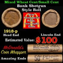 Lincoln Wheat Cent 1c Mixed Roll Orig Brandt McDonalds Wrapper, 1918-p end, Wheat other end