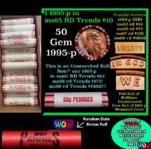 THIS AUCTION ONLY! BU Shotgun Lincoln 1c roll, 19995-p 50 pcs Plus one bonus random date BU roll! Ba