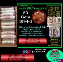 THIS AUCTION ONLY! BU Shotgun Lincoln 1c roll, 1994-d 50 pcs Plus one bonus random date BU roll! Ban