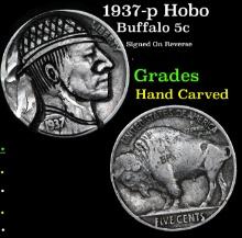 1937-p Hobo Buffalo Nickel 5c Grades Hand Carved