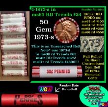 THIS AUCTION ONLY! BU Shotgun Lincoln 1c roll, 1973-s 50 pcs Plus one bonus random date BU roll! Ban