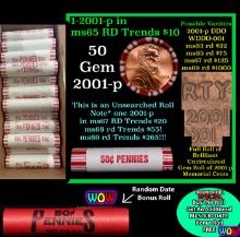 THIS AUCTION ONLY! BU Shotgun Lincoln 1c roll, 2001-p 50 pcs Plus one bonus random date BU roll! Ban