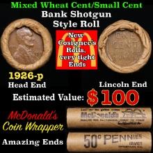 Lincoln Wheat Cent 1c Mixed Roll Orig Brandt McDonalds Wrapper, 1926-p end, Wheat other end