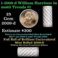 Full Roll of 2009-d William H. Harrison Presidential $1 Coin Rolls in Original Dunbar Wrapper. 25 co