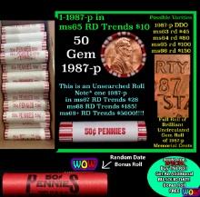 THIS AUCTION ONLY! BU Shotgun Lincoln 1c roll, 1987-p 50 pcs Plus one bonus random date BU roll! Ban