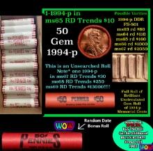 THIS AUCTION ONLY! BU Shotgun Lincoln 1c roll, 1994-p 50 pcs Plus one bonus random date BU roll! Ban