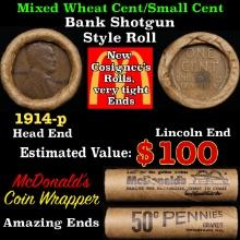 Lincoln Wheat Cent 1c Mixed Roll Orig Brandt McDonalds Wrapper, 1914-p end, Wheat other end